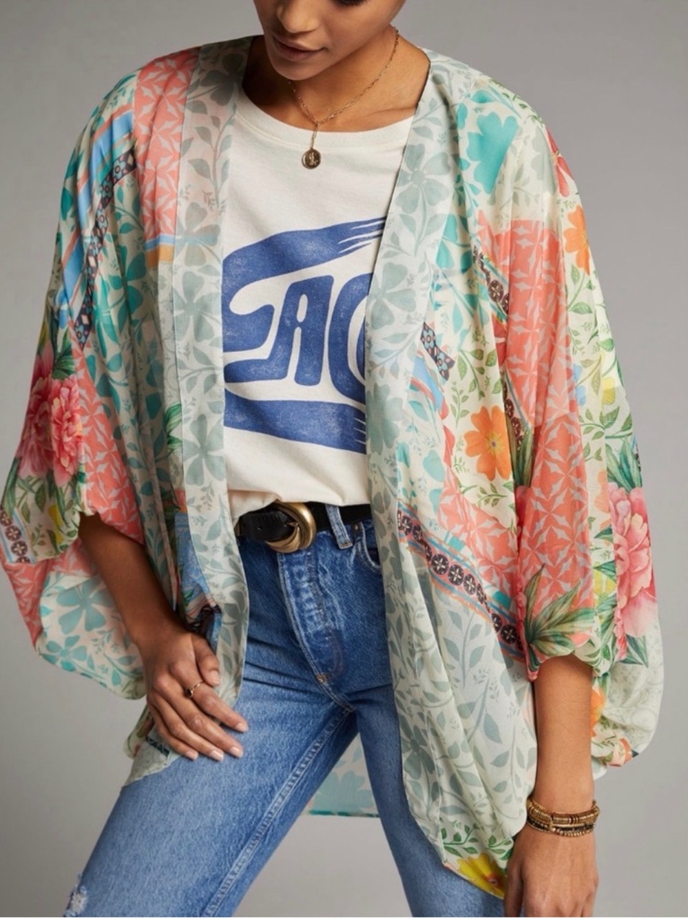 Anthropologie Alissa Floral Cocoon Kimono One Size NWT